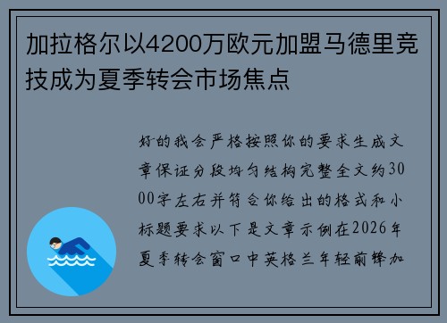 加拉格尔以4200万欧元加盟马德里竞技成为夏季转会市场焦点